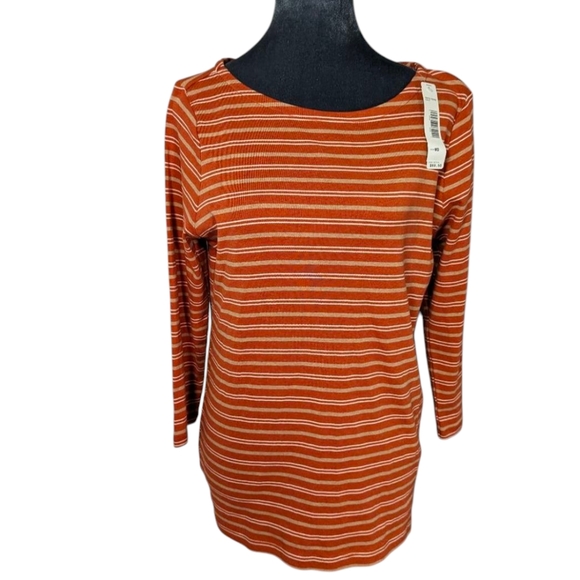 Pendleton Tops - Pendleton Rusty Orange Striped 3/4 Sleeve Top Size Medium